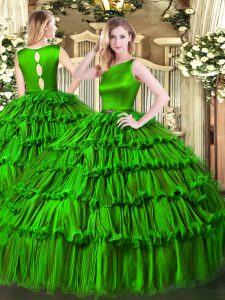 Lovely Green Ball Gowns Ruffled Layers Quinceanera Gown Clasp Handle Organza Sleeveless Floor Length