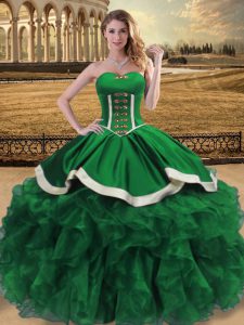 Charming Green Ball Gowns Beading and Ruffles Sweet 16 Dress Lace Up Organza Sleeveless Floor Length