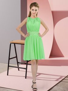 Empire Quinceanera Court Dresses Apple Green Scoop Chiffon Sleeveless Knee Length Zipper