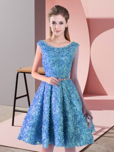 Stylish Baby Blue Homecoming Dress Prom and Party with Belt Scoop Sleeveless Lace Up