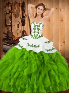 Gorgeous Strapless Neckline Embroidery and Ruffles Quinceanera Dress Sleeveless Lace Up