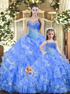 Tulle Sleeveless Floor Length Sweet 16 Dress and Beading and Ruffles and Ruching