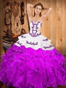 Fantastic Purple Sleeveless Satin and Organza Lace Up Sweet 16 Dress for Military Ball and Sweet 16 and Quinceanera