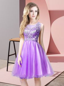 Sweet Lavender Sleeveless Beading Mini Length