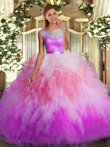 Stunning Sleeveless Beading and Ruffles Backless 15th Birthday Dress