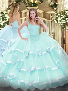 Floor Length Apple Green Quinceanera Dresses Straps Sleeveless Zipper