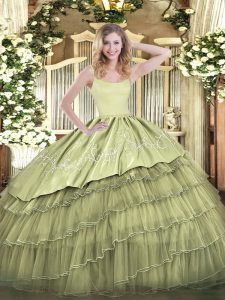 Pretty Olive Green Sleeveless Organza Zipper Quinceanera Gowns for Military Ball and Sweet 16 and Quinceanera