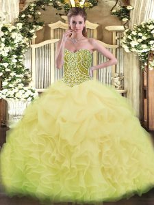 Asymmetrical Yellow Green 15 Quinceanera Dress Organza Sleeveless Ruffles