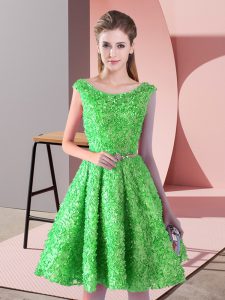 Pretty Scoop Sleeveless Prom Dress Knee Length Belt Green Lace