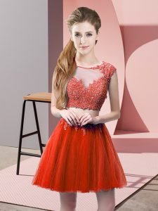 Red Sleeveless Tulle Zipper Homecoming Dress for Prom and Party