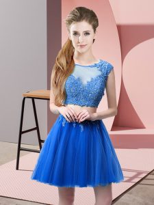 Lovely Scoop Sleeveless Zipper Prom Gown Blue Tulle