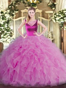 Fancy Sleeveless Beading and Ruffles Side Zipper Quinceanera Gown