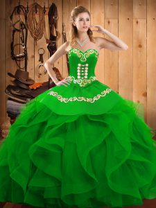 Floor Length Green Sweet 16 Dresses Sweetheart Sleeveless Lace Up