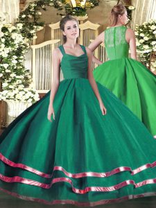 Vintage Dark Green Zipper Vestidos de Quinceanera Ruffled Layers and Ruching Sleeveless Floor Length