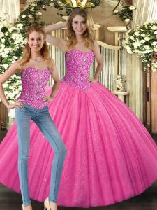Comfortable Hot Pink Sleeveless Beading Floor Length Sweet 16 Quinceanera Dress