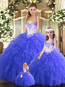 Floor Length Ball Gowns Sleeveless Blue Sweet 16 Quinceanera Dress Lace Up
