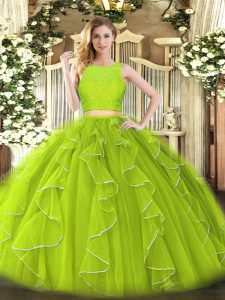 Enchanting Organza Sleeveless Floor Length Quinceanera Gowns and Lace and Ruffles