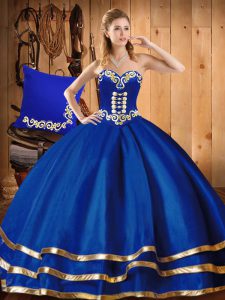 Sleeveless Organza Floor Length Lace Up 15th Birthday Dress in Blue with Embroidery