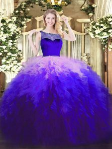 Floor Length Zipper Ball Gown Prom Dress Multi-color for Sweet 16 and Quinceanera with Beading and Ruffles