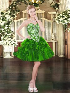 Flirting Green Lace Up Homecoming Dress Beading and Ruffles Sleeveless Mini Length