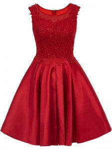 Fashion Wine Red A-line Scoop Sleeveless Satin Mini Length Zipper Lace Court Dresses for Sweet 16