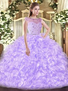 Inexpensive Beading and Ruffles Sweet 16 Dresses Lavender Zipper Sleeveless Floor Length