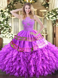 Ball Gowns Ball Gown Prom Dress Lilac Halter Top Tulle Sleeveless Floor Length Zipper