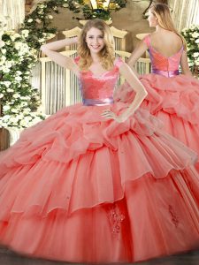 Watermelon Red V-neck Zipper Ruffled Layers Sweet 16 Dresses Sleeveless