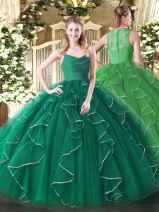Luxurious Dark Green Sleeveless Ruffles Floor Length Quinceanera Dresses
