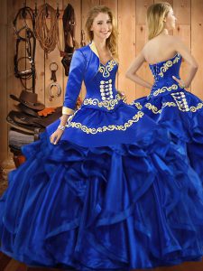 High Class Floor Length Ball Gowns Sleeveless Royal Blue Quinceanera Dress Lace Up