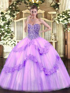 Glorious Sleeveless Lace Up Floor Length Beading and Appliques Sweet 16 Dresses