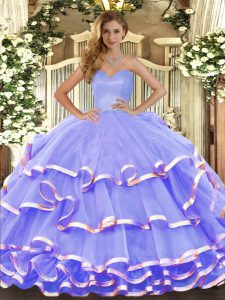 Luxury Ruffled Layers Sweet 16 Quinceanera Dress Lavender Lace Up Sleeveless Floor Length