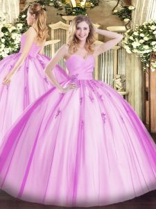 Vintage Lilac Lace Up Sweetheart Beading and Appliques Quince Ball Gowns Tulle Sleeveless