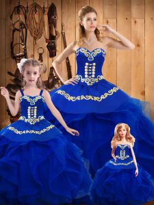 Royal Blue Lace Up Quince Ball Gowns Ruffles Sleeveless Floor Length
