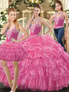 Clearance Sleeveless Lace Up Floor Length Beading and Ruffles and Pick Ups Ball Gown Prom Dress