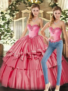 Sleeveless Beading and Ruffled Layers Lace Up Quince Ball Gowns