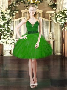 Green Ball Gowns Beading and Ruffles Lace Up Tulle Sleeveless Mini Length