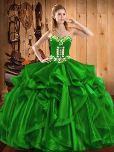 Glorious Sleeveless Embroidery and Ruffles Lace Up Ball Gown Prom Dress