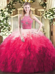 Sleeveless Floor Length Beading and Ruffles Zipper Quinceanera Gown with Multi-color