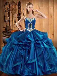 Sleeveless Lace Up Floor Length Embroidery and Ruffles Sweet 16 Quinceanera Dress