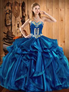 Sleeveless Lace Up Floor Length Embroidery and Ruffles Sweet 16 Quinceanera Dress