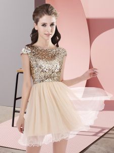 Spectacular Mini Length Zipper Dama Dress Champagne for Prom and Party and Wedding Party with Sequins