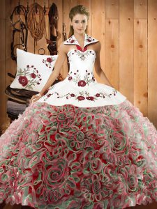 Multi-color Sweet 16 Dress Fabric With Rolling Flowers Sweep Train Sleeveless Embroidery