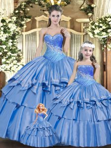 Baby Blue Sleeveless Organza Lace Up Vestidos de Quinceanera for Military Ball and Sweet 16 and Quinceanera