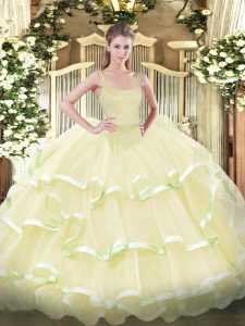 Dynamic Sleeveless Beading and Ruffled Layers Zipper Quinceanera Gown