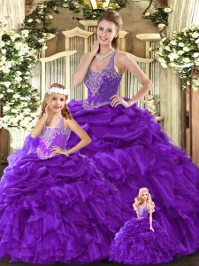 Great Floor Length Ball Gowns Sleeveless Purple Quince Ball Gowns Lace Up