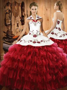 Sleeveless Lace Up Floor Length Embroidery and Ruffled Layers Vestidos de Quinceanera