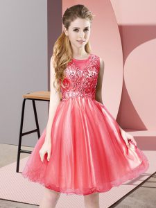 Colorful Knee Length A-line Sleeveless Coral Red Prom Gown Zipper