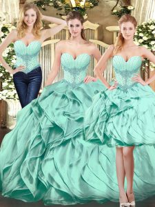 Floor Length Ball Gowns Sleeveless Apple Green 15th Birthday Dress Lace Up