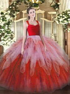 Multi-color Zipper Sweet 16 Dress Lace and Ruffles Sleeveless Floor Length